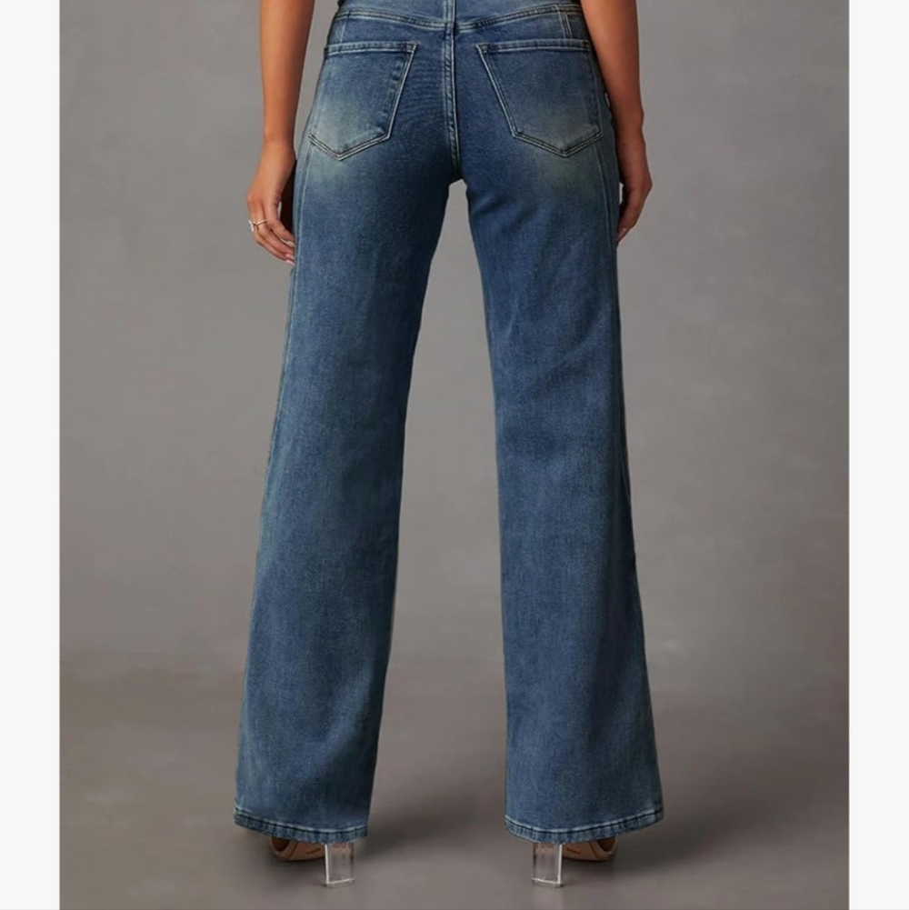 Womens Wide Leg Jeans Mid High Waisted Baggy NWT Size 4 - Picture 4 of 6